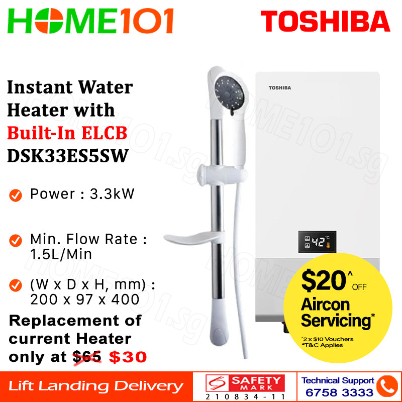Toshiba Digital Instant Water Heater with Build in ELCB DSK33ES5SW