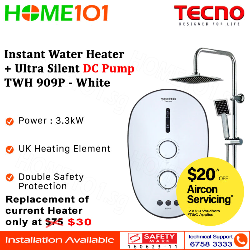 Tecno Instant Heater with Pump and Rain Shower TWH 909P