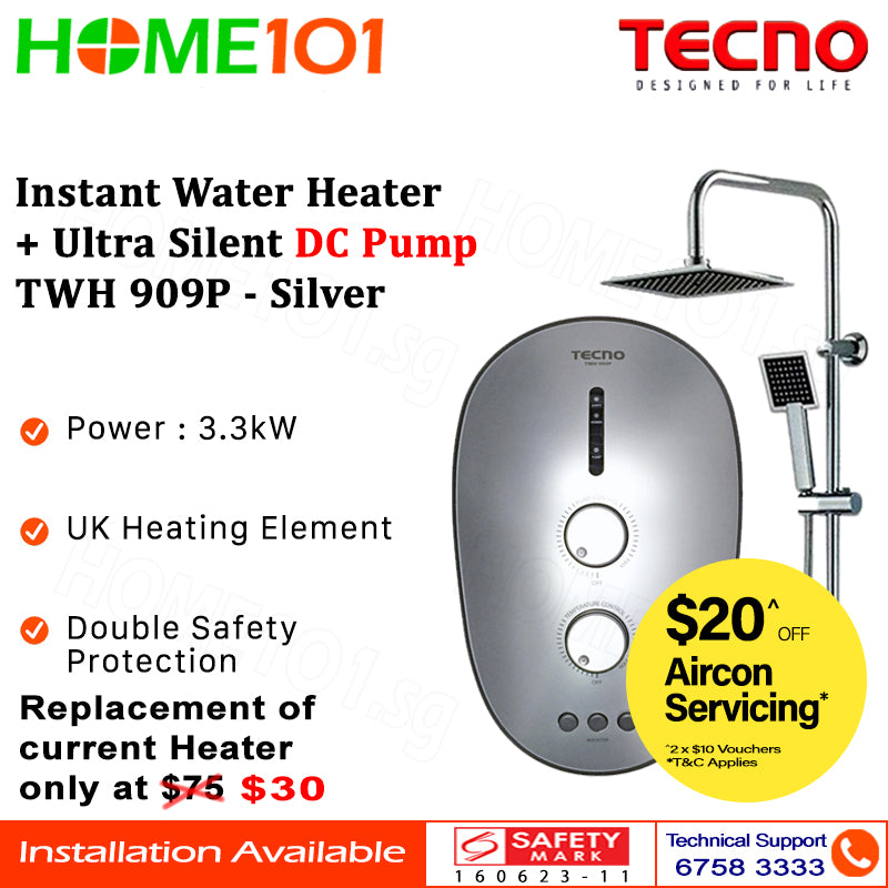 Tecno Instant Heater with Pump and Rain Shower TWH 909P