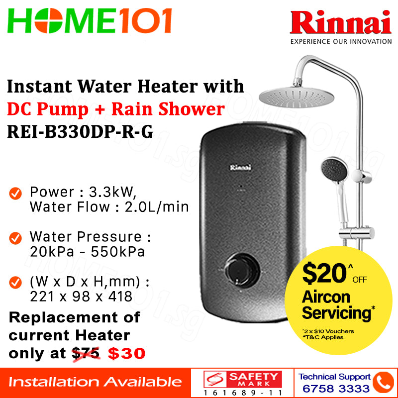Rinnai Instant Heater with Pump and Rain Shower REI-B330DP-R