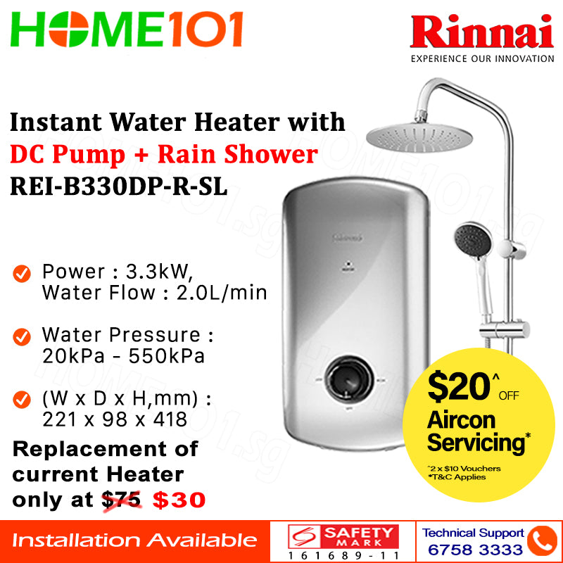 Rinnai Instant Heater with Pump and Rain Shower REI-B330DP-R