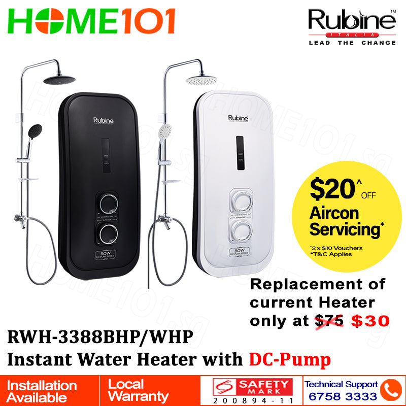 Rubine Electric Instant Water Heater with DC Booster Pump RWH-3388