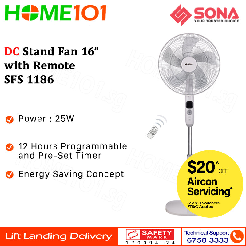 Sona DC Stand Fan 16" with Remote SFS 1186
