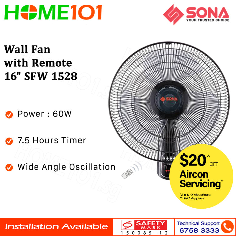 Sona Wall Fan with Remote Control 16INCH SFW 1528 | SFW1528
