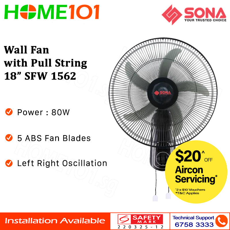 Sona Wall Fan with Pull String 18" SFW 1562