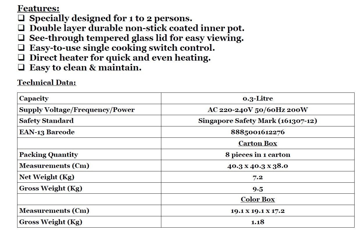 Takahi Electric Rice Cooker 0.3 - 1.8L 1603 || 1618