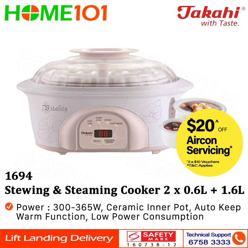 Takahi Stewing & Steaming Cooker 2 x 0.6L + 1.6L 1694