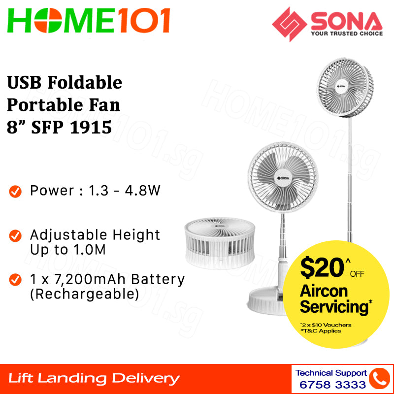 Sona USB Foldable Portable Fan 8" SFP 1915