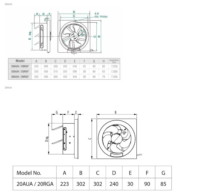 KDK Wall Mount Ventilating Fan 20cm 20AUA