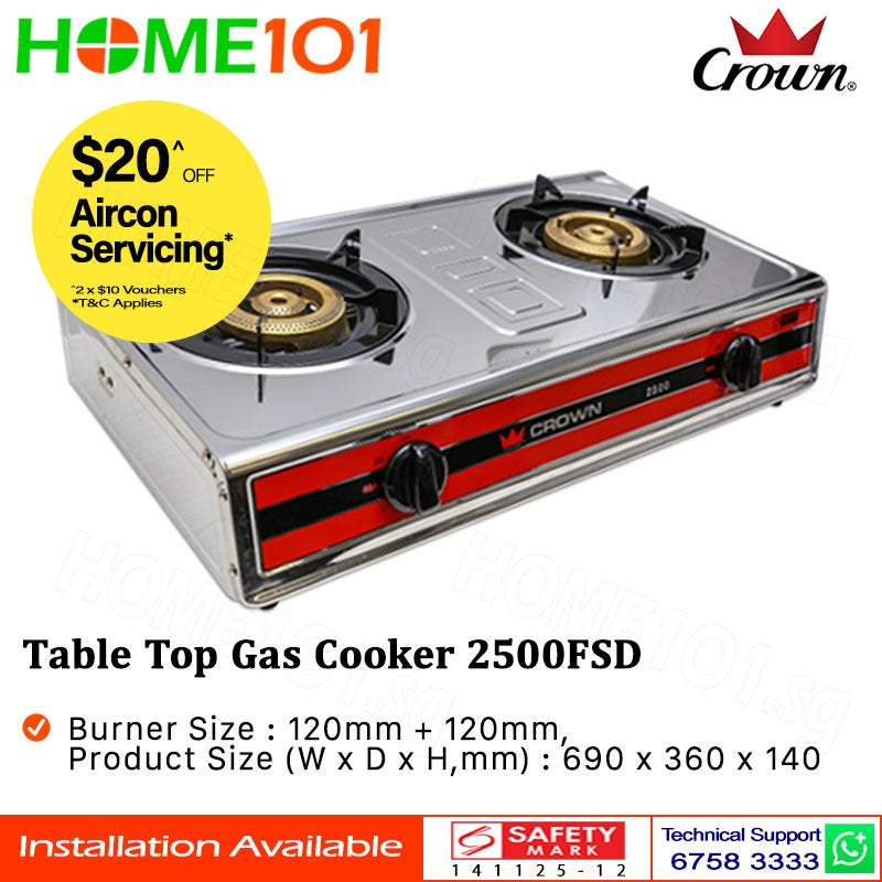 Crown Double Burner Table Top Gas Cooker 2500FSD PUB/LPG