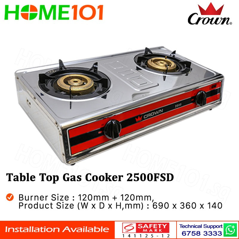 Crown Double Burner Table Top Gas Cooker 2500FSD PUB/LPG