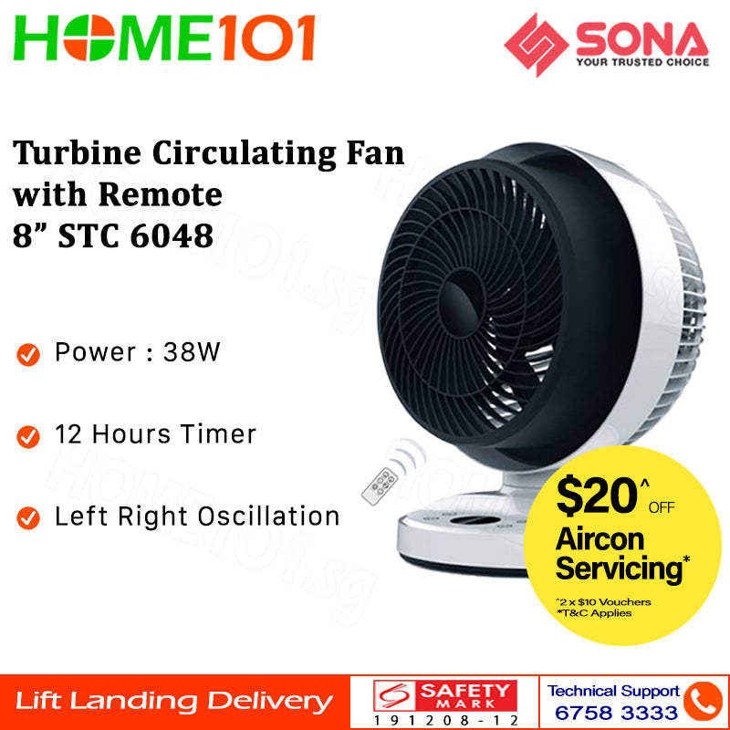 Sona Turbine Circulating Fan with Remote 8" STC 6048