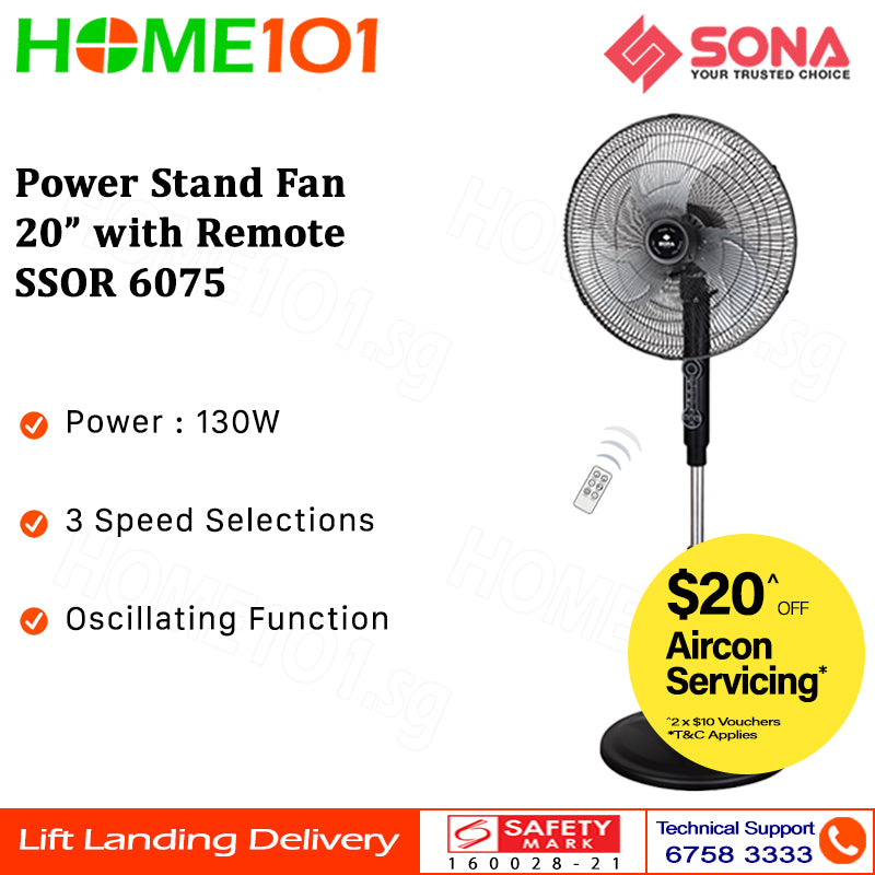 Sona Power Stand Fan 20" with Remote SSOR 6075