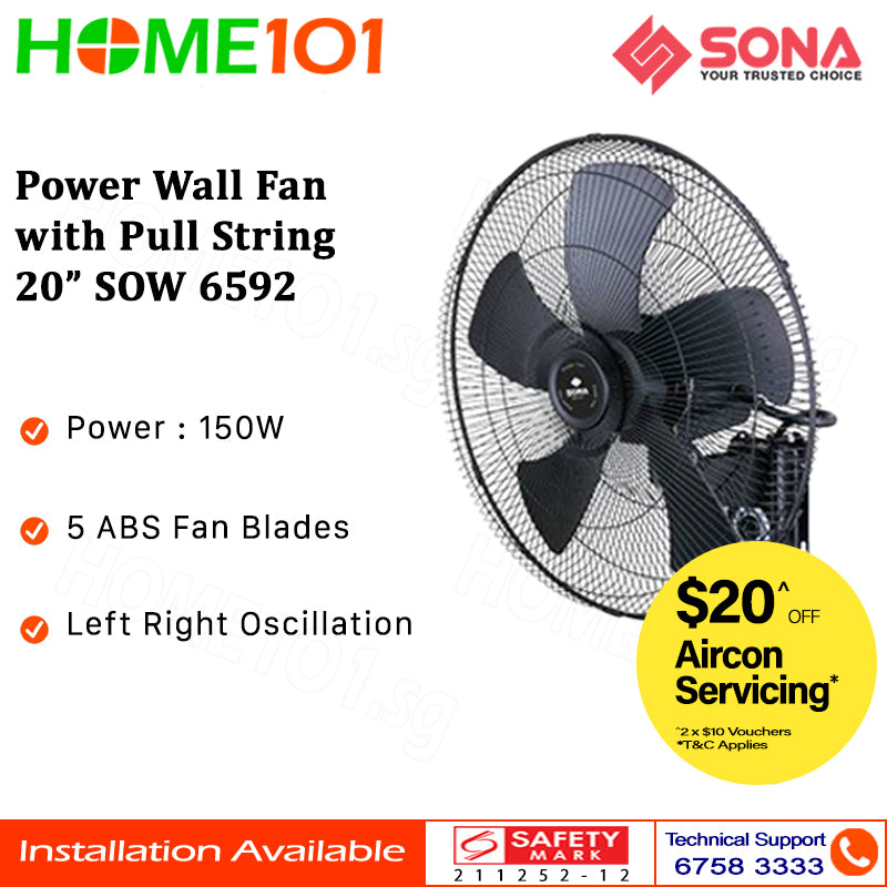 Sona Power Wall Fan with Pull String 20" SOW 6592