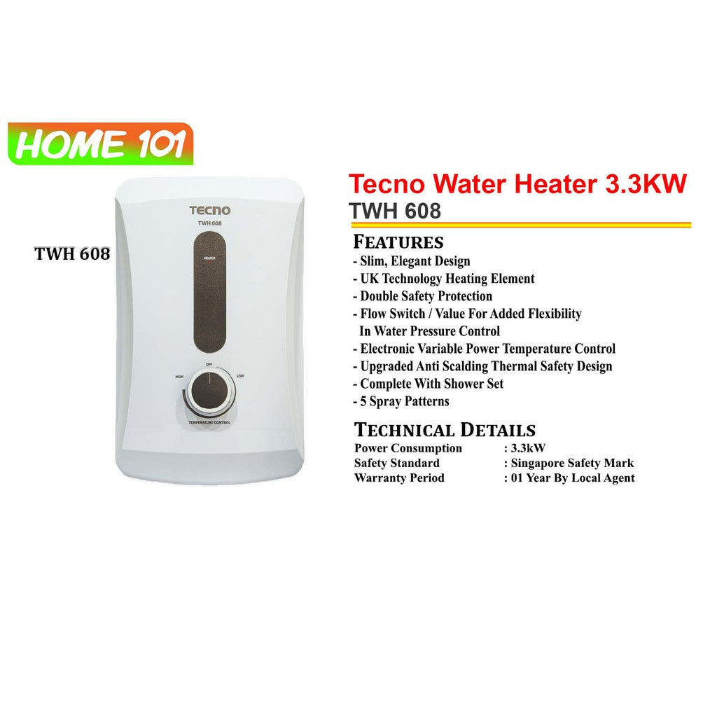 Tecno Electric Instant Shower Heater TWH608