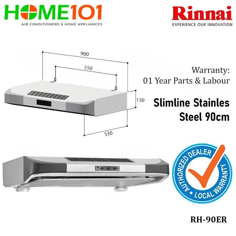 Rinnai Slimline Hood 90cm RH-90ERi || RH-90ER MS || RH-90ER SUS