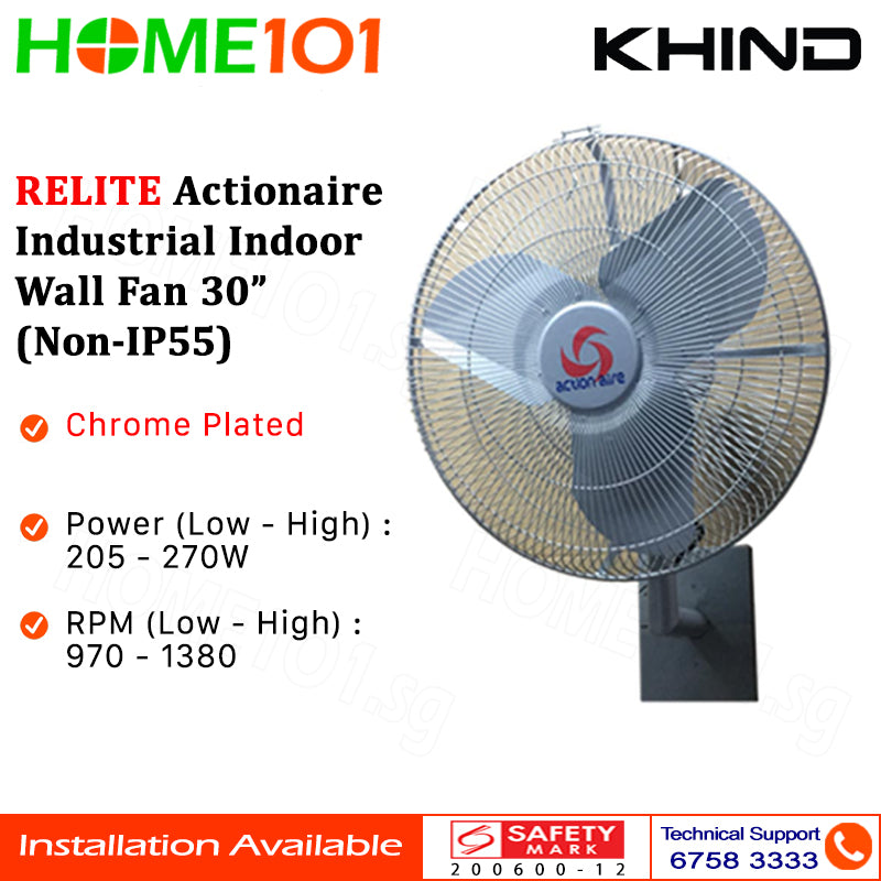 Khind Relite Actionaire Industrial Indoor Wall Fan 20"/24"/30" (Non-IP55)