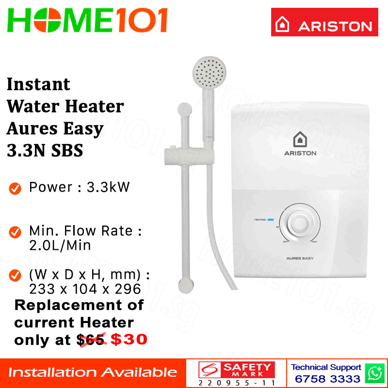 Ariston Instant Water Heater Aures Easy 3.3N SBS