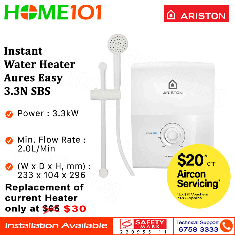 Ariston Instant Water Heater Aures Easy 3.3N SBS