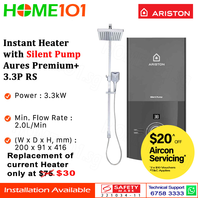 Ariston Instant Heater with Silent Pump Aures Premium+ 3.3P RS