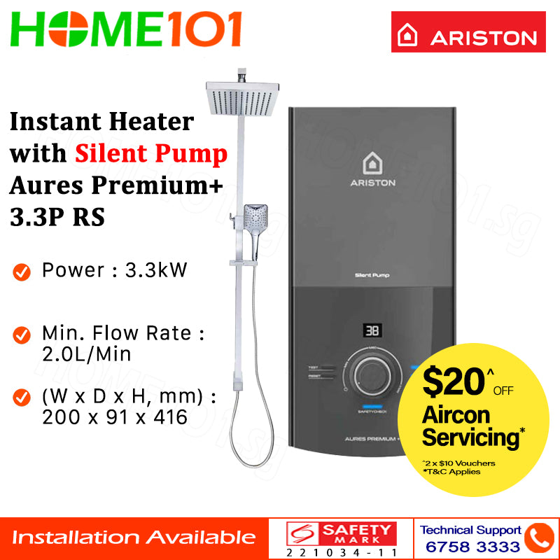 Ariston Instant Heater with Silent Pump Aures Premium+ 3.3P RS