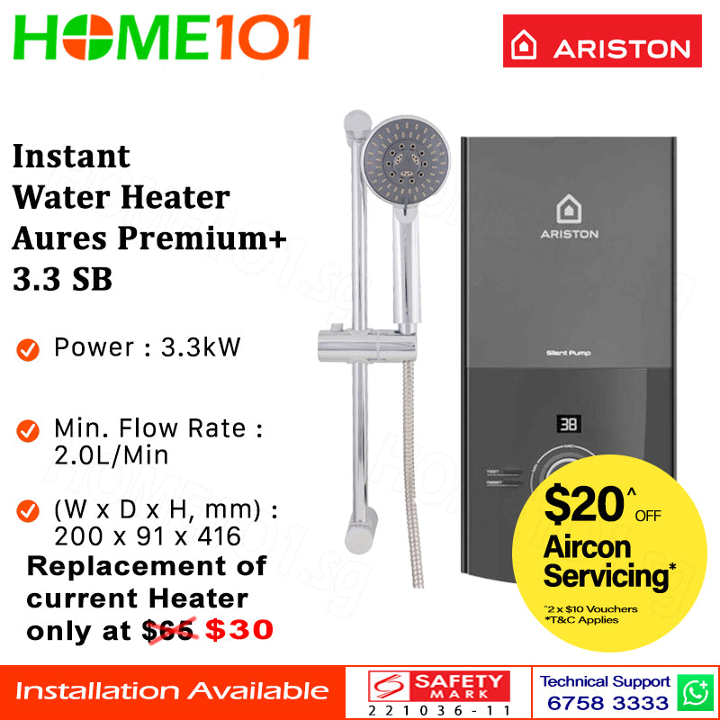 Ariston Instant Water Heater Aures Premium+ 3.3 SB