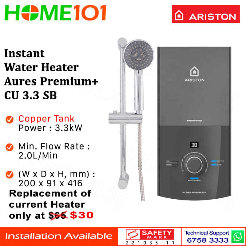 Ariston Instant Water Heater Aures Premium+ CU 3.3 SB