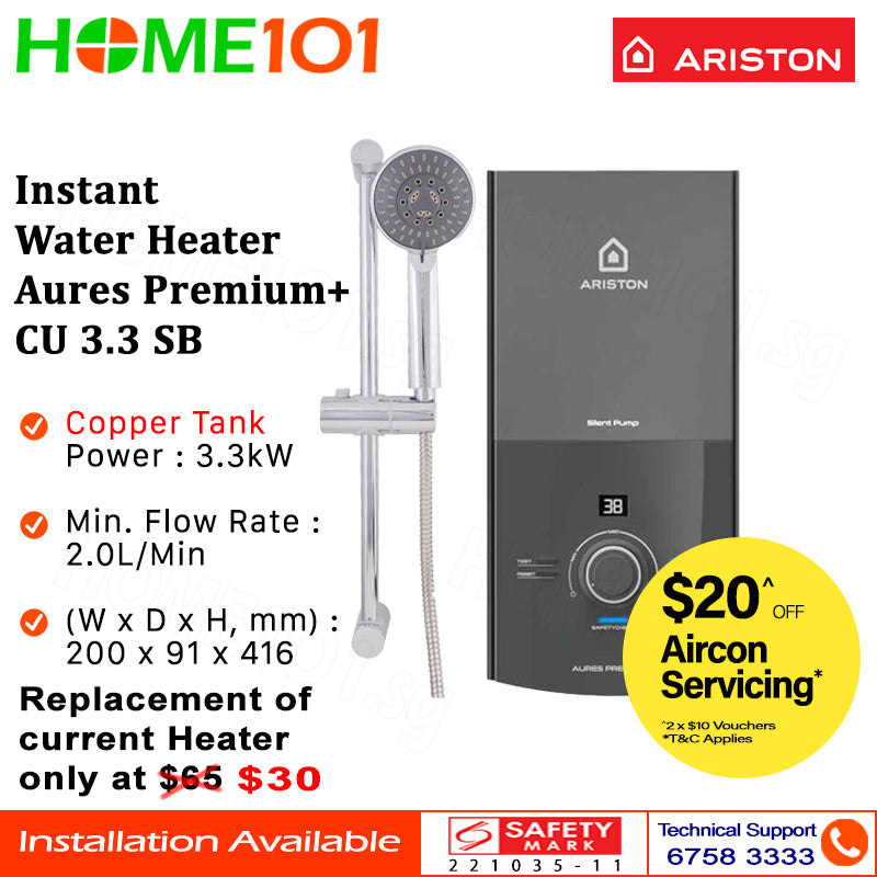 Ariston Instant Water Heater Aures Premium+ CU 3.3 SB