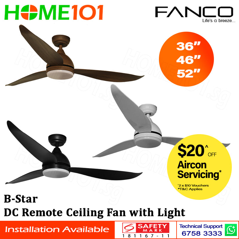 ($1 REPLACEMENT) Fanco DC Remote Ceiling Fan with Light 36" / 46" / 52" B-Star