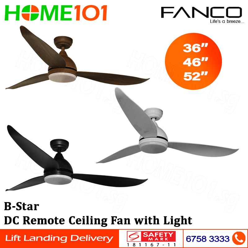 Fanco DC Remote Ceiling Fan with Light 36" / 46" / 52" B-Star