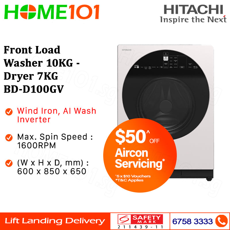 Hitachi Front Load Washer With Dryer (10/7kg) BD-D100GV