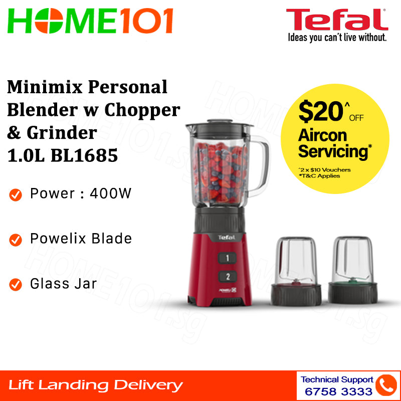 Tefal Minimix Personal Blender w Chopper & Grinder 1.0L BL1685