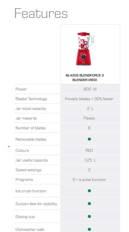 Tefal Blendforce 2 Plastic Blender 2L BL4255