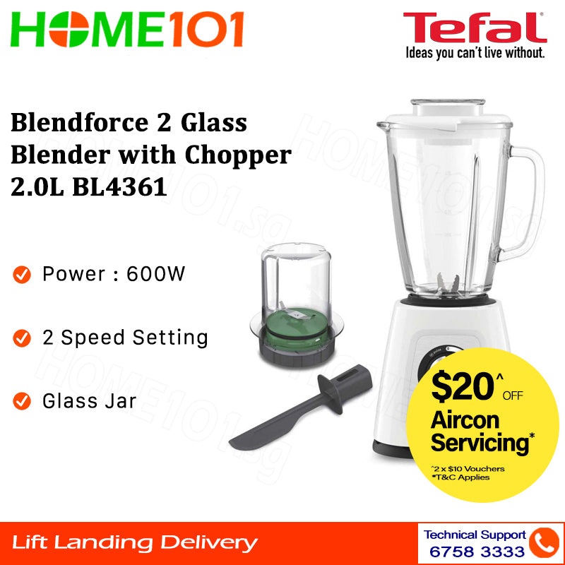 Tefal Blendforce 2 Glass Blender w Plastic Choppper 2L BL4361