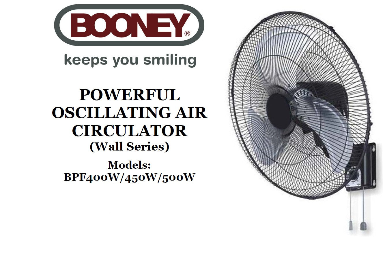 Booney Powerful Oscillating Air Circulator (Wall Fan) 16 - 20 Inch BPF400W || BPF450W || BPF500W