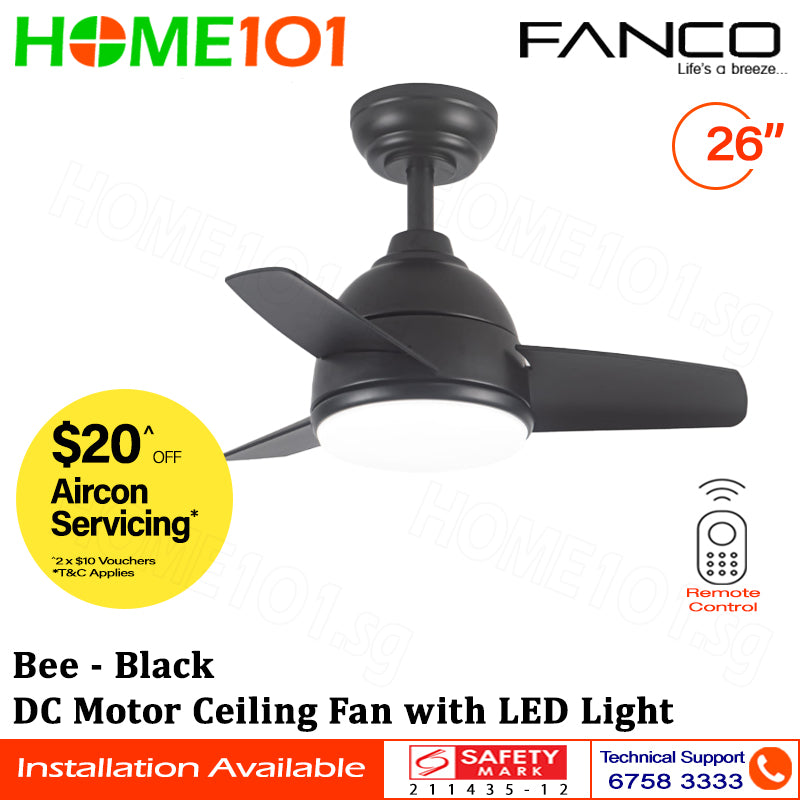 Fanco DC Motor Ceiling Fan with LED Light & Remote Control 26" Bee