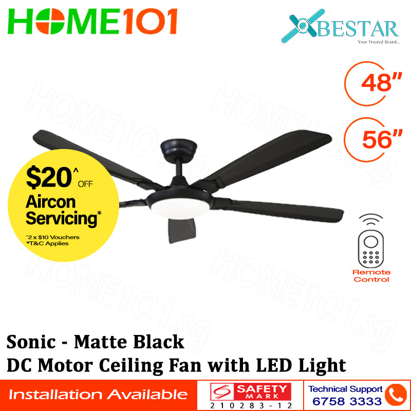 Bestar DC Motor Ceiling Fan with Remote Control & Light 48”/56” Sonic