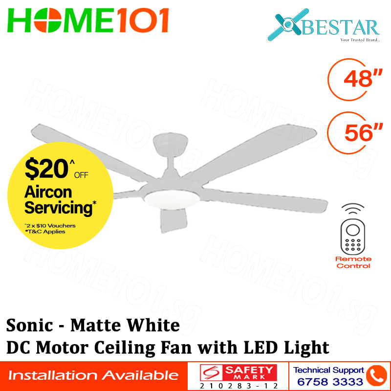 Bestar DC Motor Ceiling Fan with Remote Control & Light 48”/56” Sonic