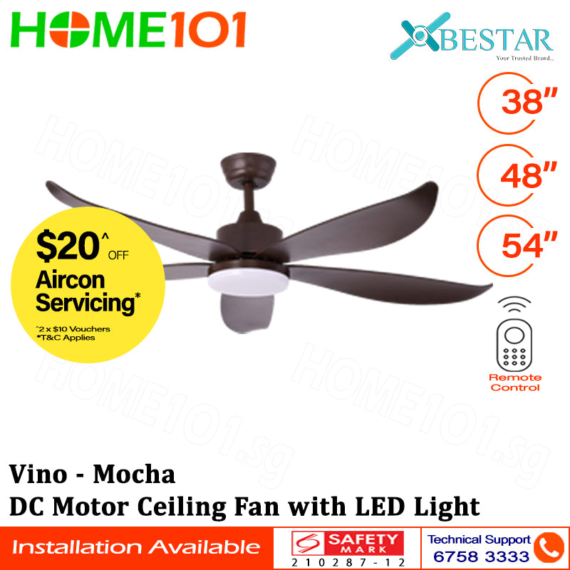 Bestar DC Motor Ceiling Fan with Remote Control & Light 38”/48”/54” Vino