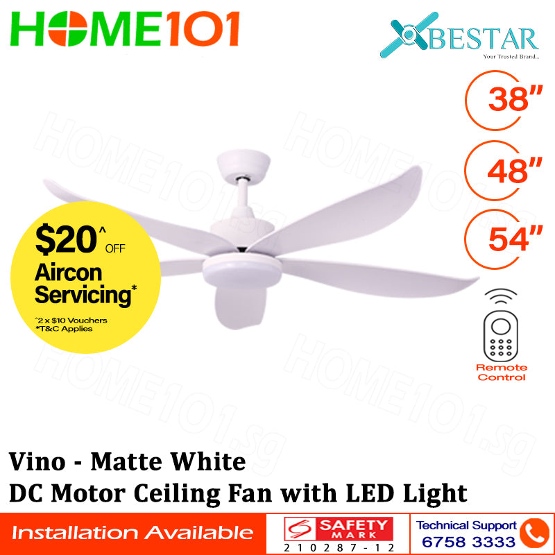 Bestar DC Motor Ceiling Fan with Remote Control & Light 38”/48”/54” Vino