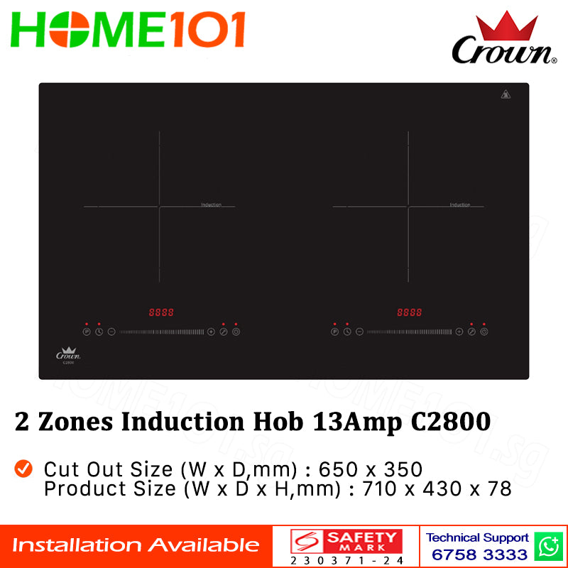 Crown 2 Zones Induction Hob 13Amp C2800