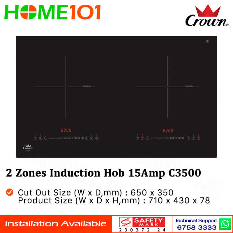 Crown 2 Zones Induction Hob 15Amp C3500