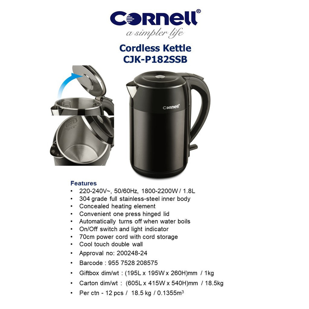 Cornell Cordless Kettle 1.8L CJKP182SSB