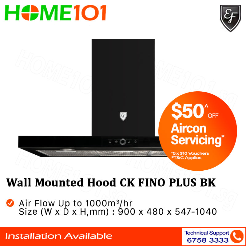 EF Wall Mounted Chimney Hood 90cm CK FINO PLUS BK