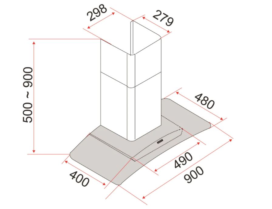 EF Wall Mounted Chimney Hood 90cm CK VETRO PLUS