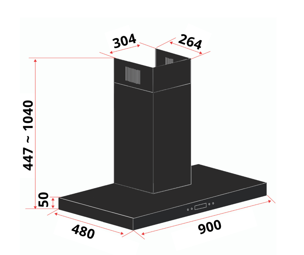 EF Wall Mounted Chimney Hood 90cm CK FINO PLUS BK