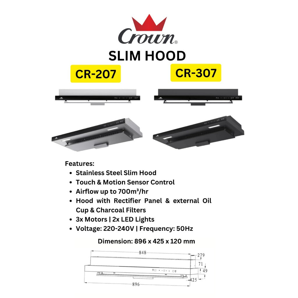 Crown Slimline Hood 90cm CR-307