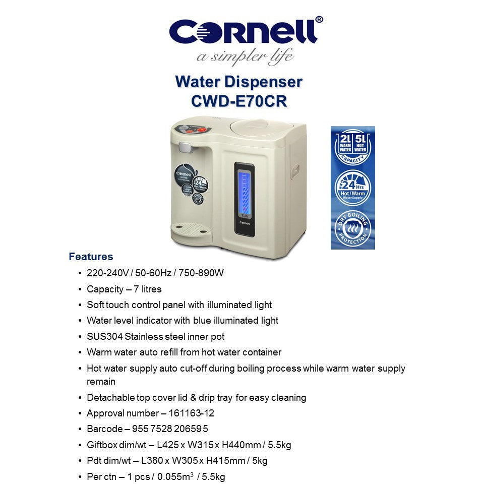 Cornell Hot and Warm Water Dispenser 7.0L CWD-E70CR