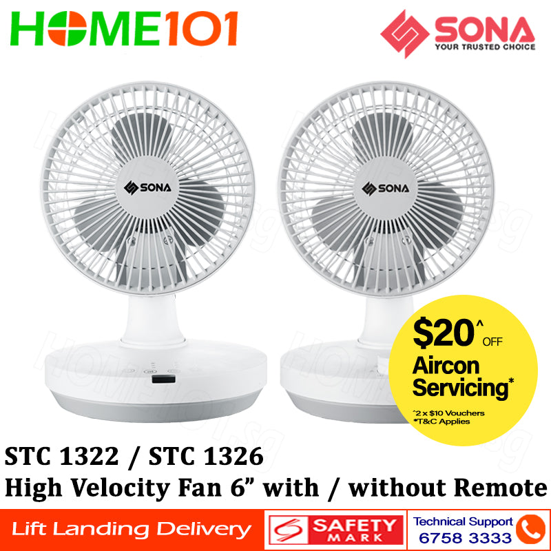 Sona High Velocity Fan with / without Remote 6 Inch STC 1322 / STC 1326