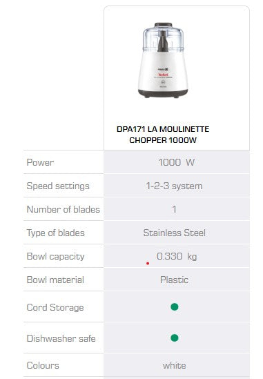 Tefal La Moulinette Food Chopper 1000W DPA171